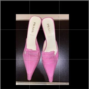 Prada pink kitten heel mule slides